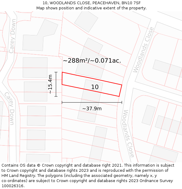 10, WOODLANDS CLOSE, PEACEHAVEN, BN10 7SF: Plot and title map