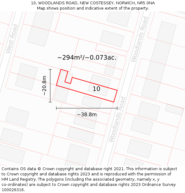 10, WOODLANDS ROAD, NEW COSTESSEY, NORWICH, NR5 0NA: Plot and title map