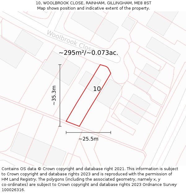 10, WOOLBROOK CLOSE, RAINHAM, GILLINGHAM, ME8 8ST: Plot and title map