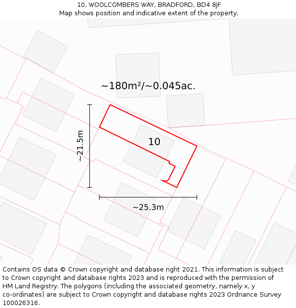 10, WOOLCOMBERS WAY, BRADFORD, BD4 8JF: Plot and title map