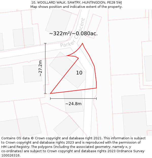 10, WOOLLARD WALK, SAWTRY, HUNTINGDON, PE28 5WJ: Plot and title map