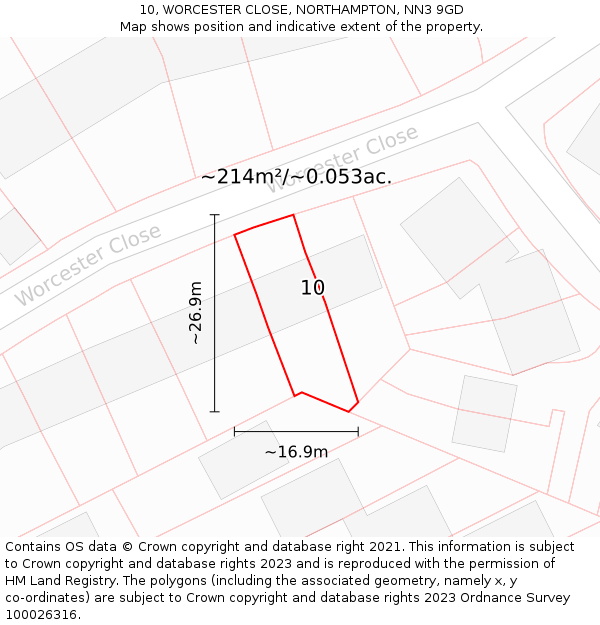 10, WORCESTER CLOSE, NORTHAMPTON, NN3 9GD: Plot and title map