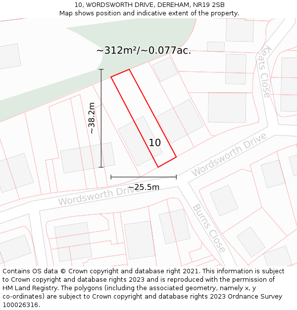 10, WORDSWORTH DRIVE, DEREHAM, NR19 2SB: Plot and title map