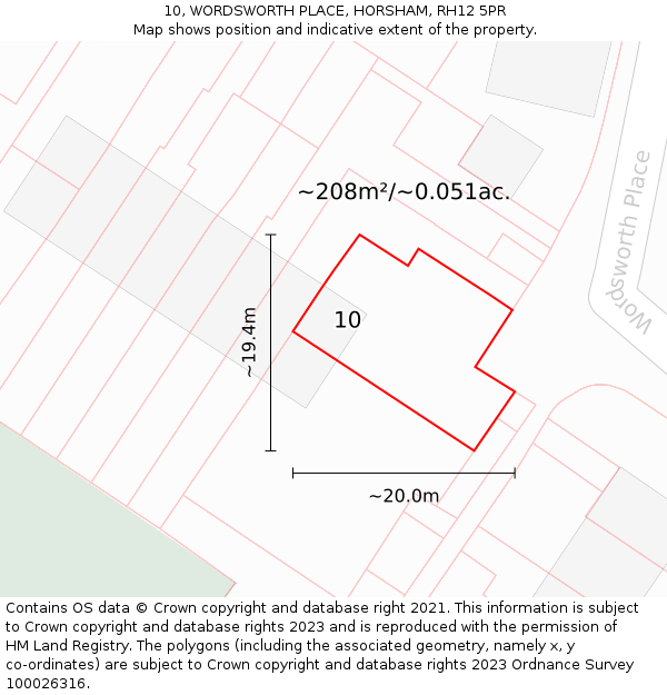 10, WORDSWORTH PLACE, HORSHAM, RH12 5PR: Plot and title map