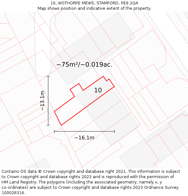 10, WOTHORPE MEWS, STAMFORD, PE9 2GA: Plot and title map