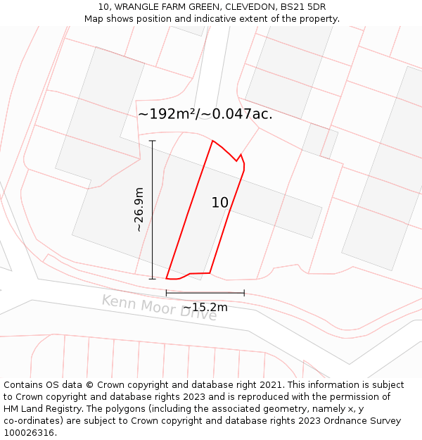 10, WRANGLE FARM GREEN, CLEVEDON, BS21 5DR: Plot and title map