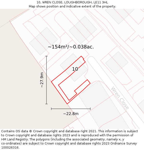 10, WREN CLOSE, LOUGHBOROUGH, LE11 3HL: Plot and title map