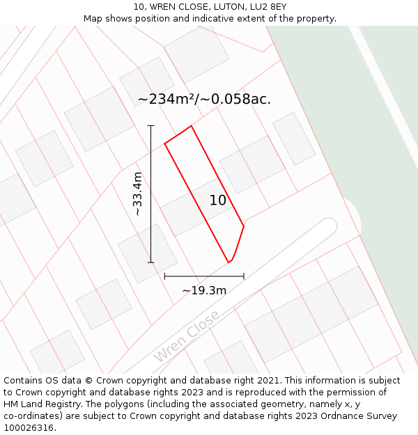 10, WREN CLOSE, LUTON, LU2 8EY: Plot and title map