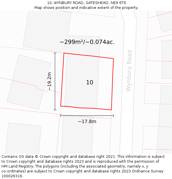 10, WYNBURY ROAD, GATESHEAD, NE9 6TS: Plot and title map