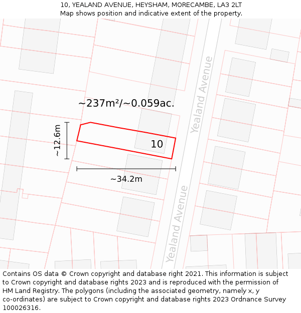 10, YEALAND AVENUE, HEYSHAM, MORECAMBE, LA3 2LT: Plot and title map