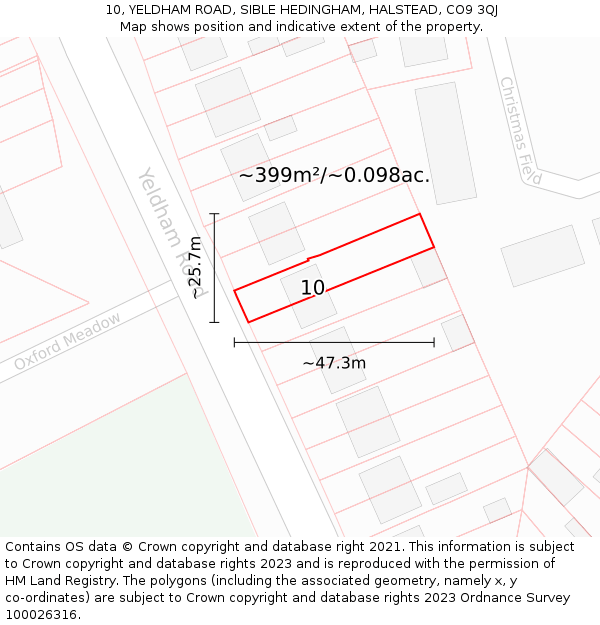 10, YELDHAM ROAD, SIBLE HEDINGHAM, HALSTEAD, CO9 3QJ: Plot and title map