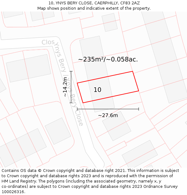 10, YNYS BERY CLOSE, CAERPHILLY, CF83 2AZ: Plot and title map