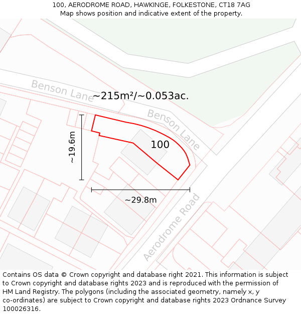 100, AERODROME ROAD, HAWKINGE, FOLKESTONE, CT18 7AG: Plot and title map