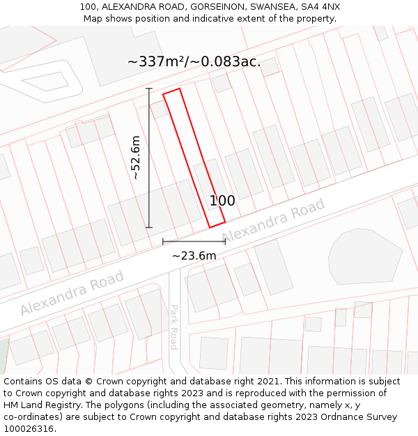 100, ALEXANDRA ROAD, GORSEINON, SWANSEA, SA4 4NX: Plot and title map