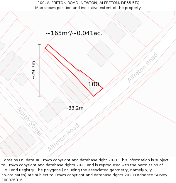 100, ALFRETON ROAD, NEWTON, ALFRETON, DE55 5TQ: Plot and title map