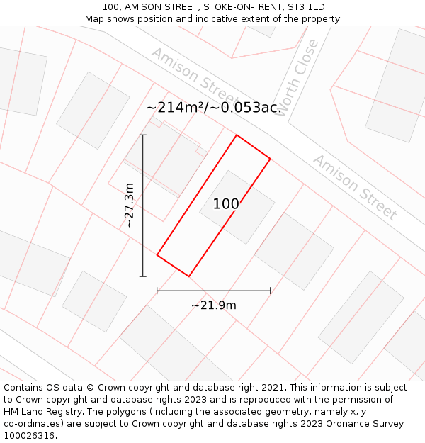 100, AMISON STREET, STOKE-ON-TRENT, ST3 1LD: Plot and title map