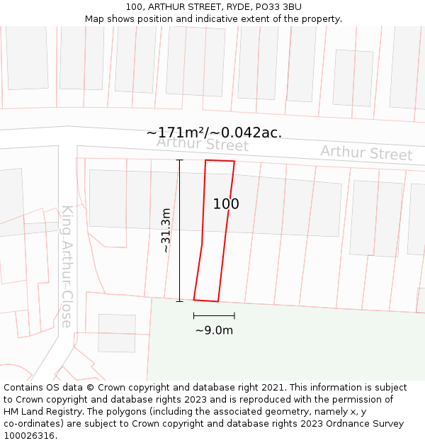 100, ARTHUR STREET, RYDE, PO33 3BU: Plot and title map