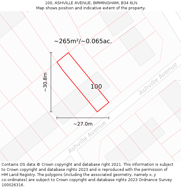 100, ASHVILLE AVENUE, BIRMINGHAM, B34 6LN: Plot and title map