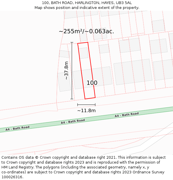 100, BATH ROAD, HARLINGTON, HAYES, UB3 5AL: Plot and title map