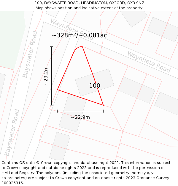 100, BAYSWATER ROAD, HEADINGTON, OXFORD, OX3 9NZ: Plot and title map