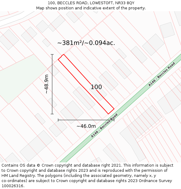 100, BECCLES ROAD, LOWESTOFT, NR33 8QY: Plot and title map
