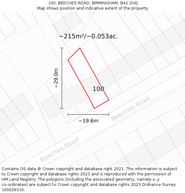 100, BEECHES ROAD, BIRMINGHAM, B42 2HQ: Plot and title map