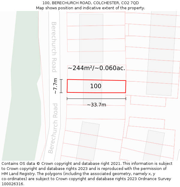 100, BERECHURCH ROAD, COLCHESTER, CO2 7QD: Plot and title map