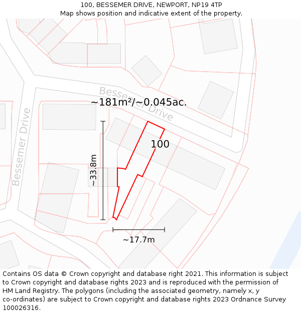 100, BESSEMER DRIVE, NEWPORT, NP19 4TP: Plot and title map