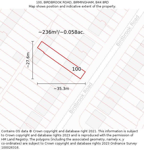 100, BIRDBROOK ROAD, BIRMINGHAM, B44 8RD: Plot and title map