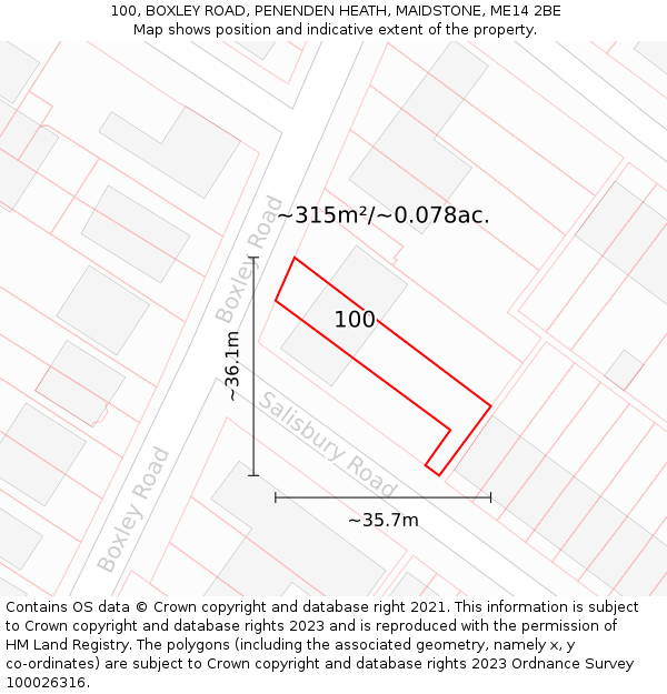 100, BOXLEY ROAD, PENENDEN HEATH, MAIDSTONE, ME14 2BE: Plot and title map