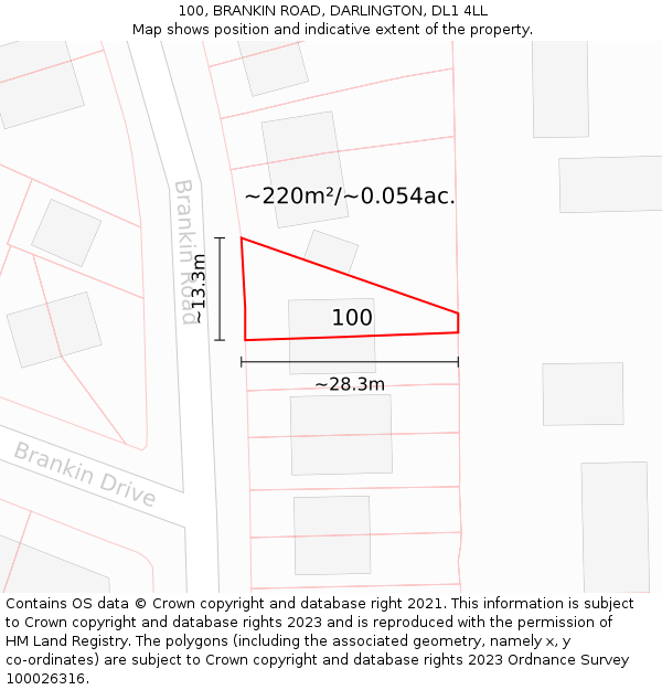 100, BRANKIN ROAD, DARLINGTON, DL1 4LL: Plot and title map