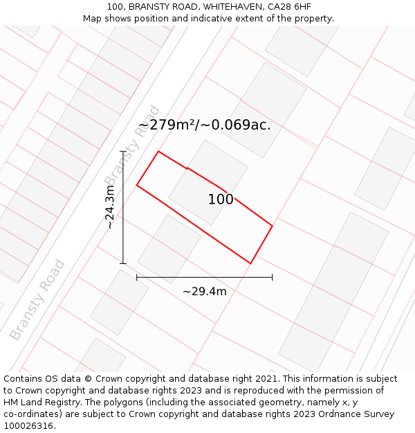 100, BRANSTY ROAD, WHITEHAVEN, CA28 6HF: Plot and title map