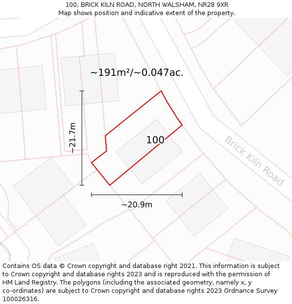 100, BRICK KILN ROAD, NORTH WALSHAM, NR28 9XR: Plot and title map