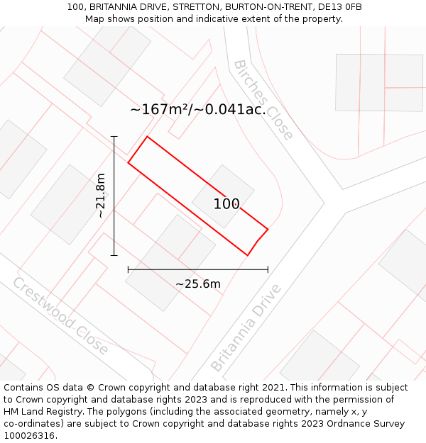 100, BRITANNIA DRIVE, STRETTON, BURTON-ON-TRENT, DE13 0FB: Plot and title map