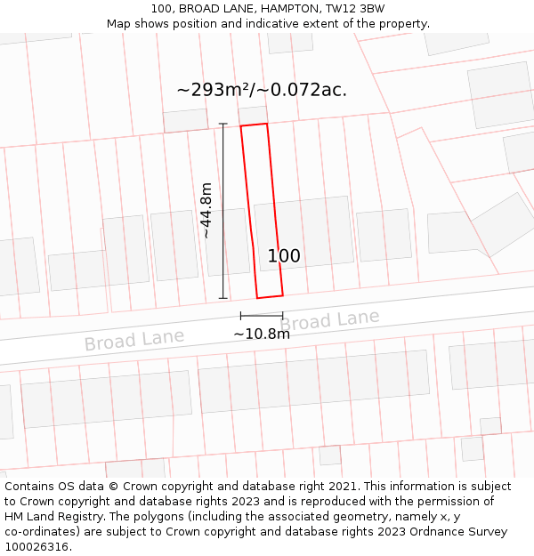 100, BROAD LANE, HAMPTON, TW12 3BW: Plot and title map