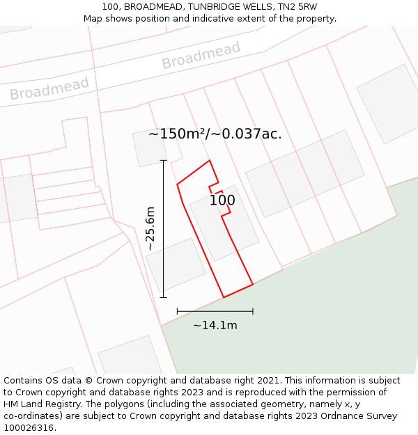 100, BROADMEAD, TUNBRIDGE WELLS, TN2 5RW: Plot and title map