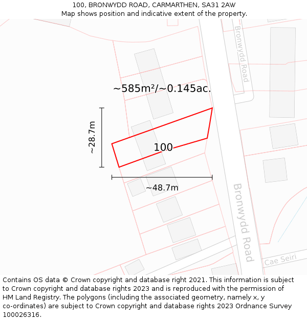 100, BRONWYDD ROAD, CARMARTHEN, SA31 2AW: Plot and title map