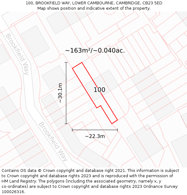 100, BROOKFIELD WAY, LOWER CAMBOURNE, CAMBRIDGE, CB23 5ED: Plot and title map