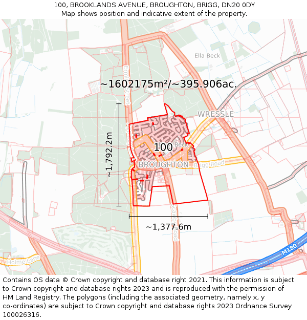 100, BROOKLANDS AVENUE, BROUGHTON, BRIGG, DN20 0DY: Plot and title map