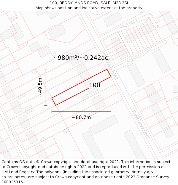 100, BROOKLANDS ROAD, SALE, M33 3SL: Plot and title map