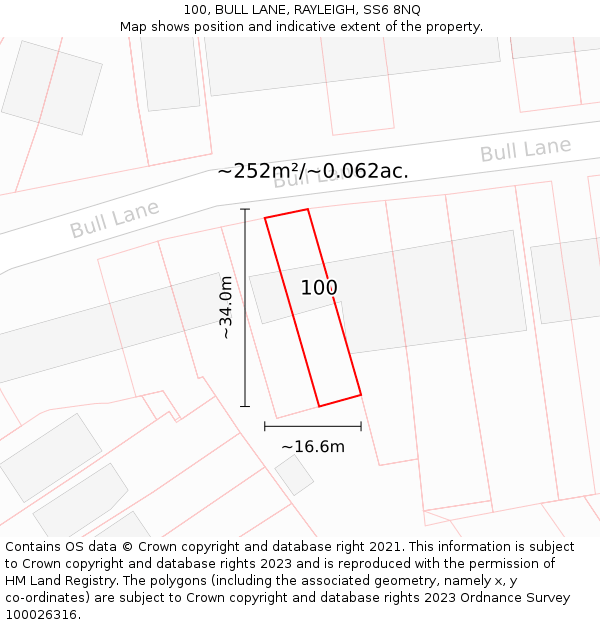 100, BULL LANE, RAYLEIGH, SS6 8NQ: Plot and title map