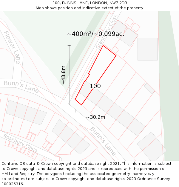 100, BUNNS LANE, LONDON, NW7 2DR: Plot and title map