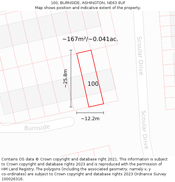 100, BURNSIDE, ASHINGTON, NE63 9UF: Plot and title map