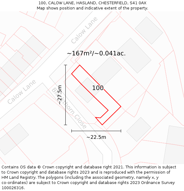 100, CALOW LANE, HASLAND, CHESTERFIELD, S41 0AX: Plot and title map