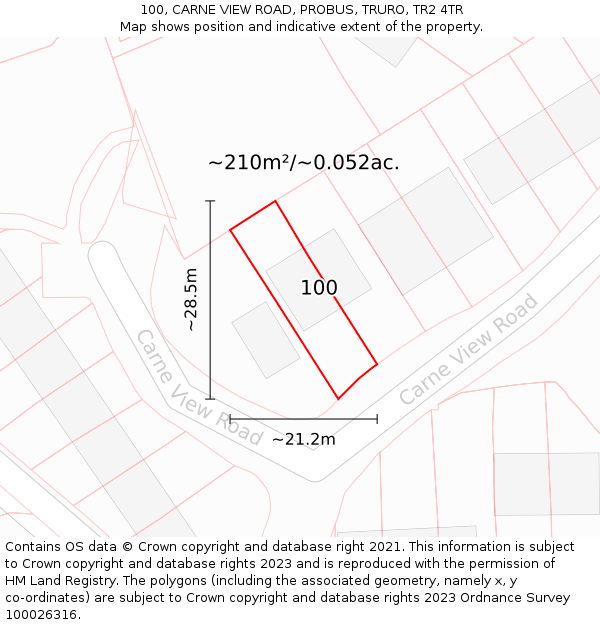 100, CARNE VIEW ROAD, PROBUS, TRURO, TR2 4TR: Plot and title map