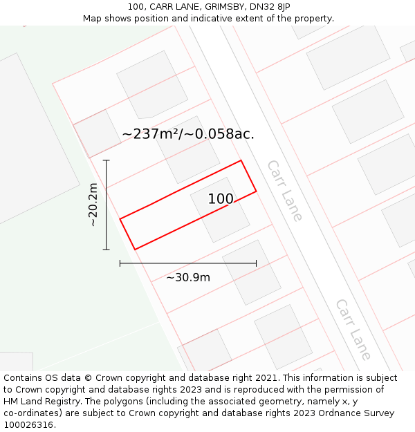 100, CARR LANE, GRIMSBY, DN32 8JP: Plot and title map