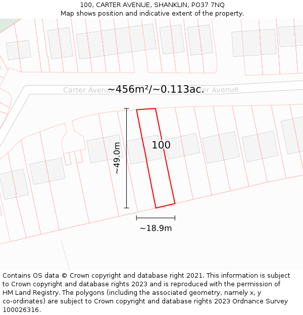 100, CARTER AVENUE, SHANKLIN, PO37 7NQ: Plot and title map