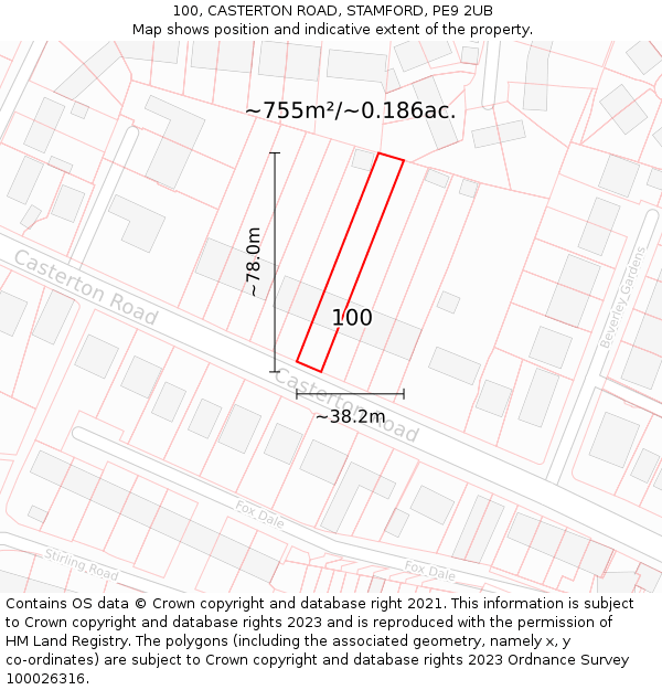 100, CASTERTON ROAD, STAMFORD, PE9 2UB: Plot and title map