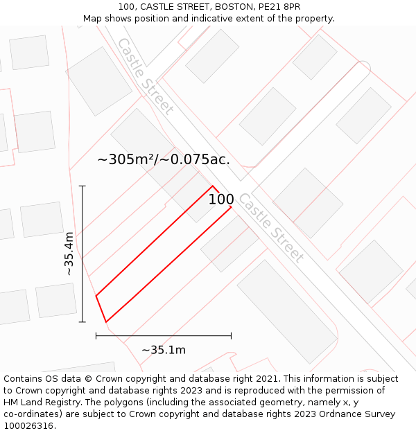 100, CASTLE STREET, BOSTON, PE21 8PR: Plot and title map