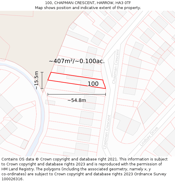 100, CHAPMAN CRESCENT, HARROW, HA3 0TF: Plot and title map